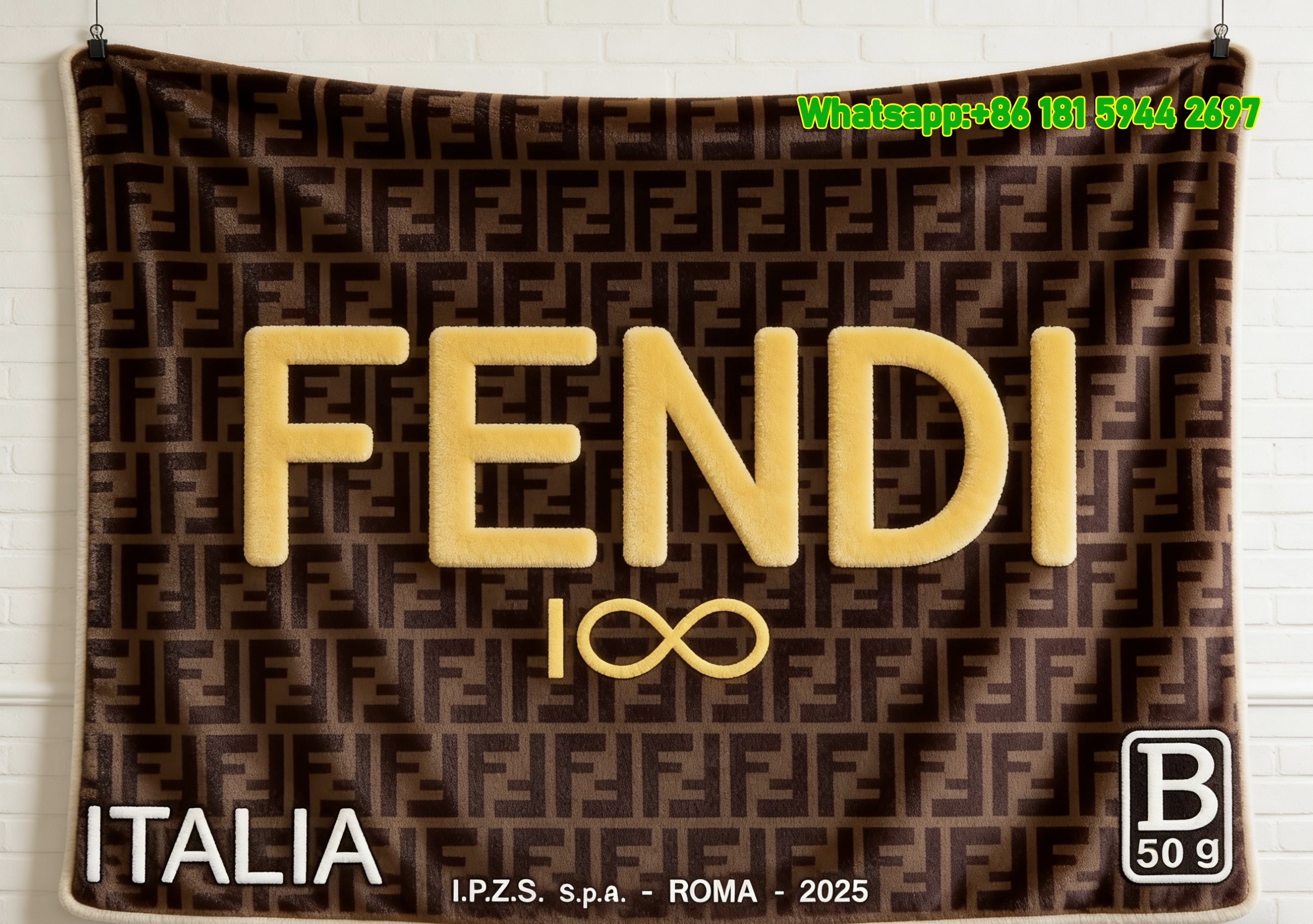 Fendi Brown FF Monogram Flannel Throw Blanket IMG_9503